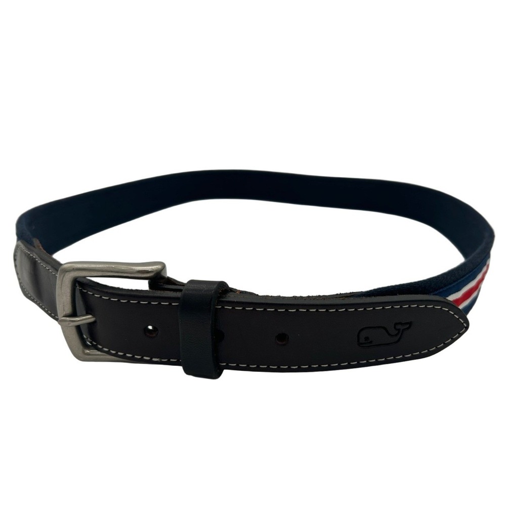 Vineyard Vines Whale Canvas Club Belt Men's Size 42 Navy‎ Red White